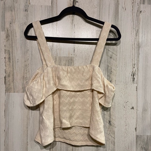 Madewell Cream Ruffled Bust Knit Tank Top Blouse Large - Picture 6 of 10